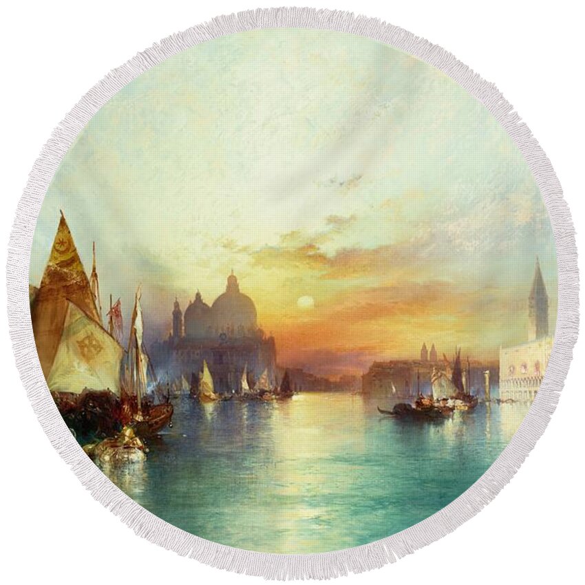 Venetian Scene Round Beach Towel featuring the painting Venice, 1897 by Thomas Moran