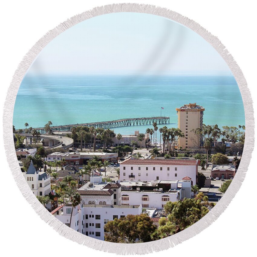 Ventura Round Beach Towel featuring the photograph Ventura Coastal View by Art Block Collections