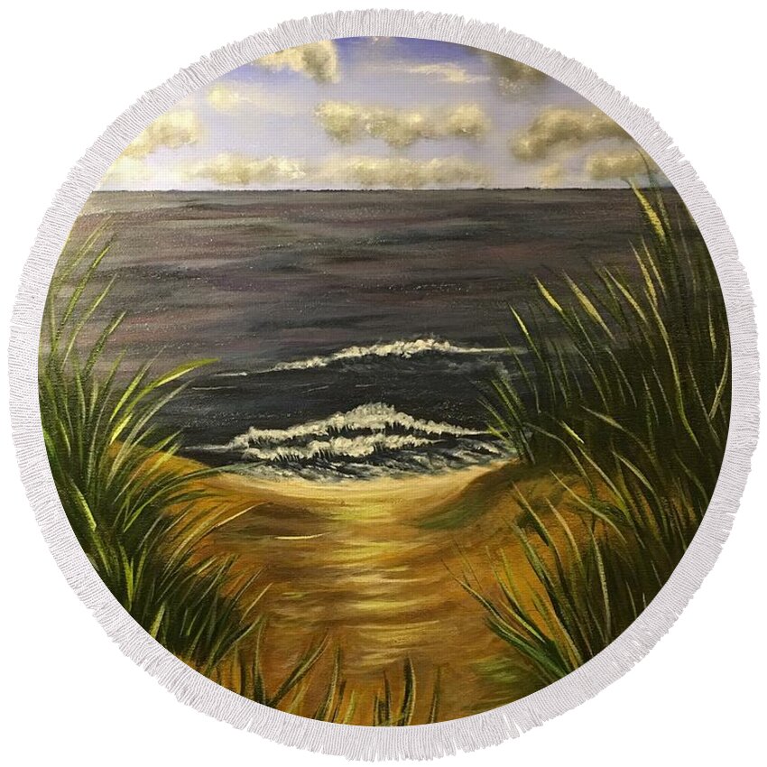 Sea Round Beach Towel featuring the painting Verdant Coastline by Queen Gardner