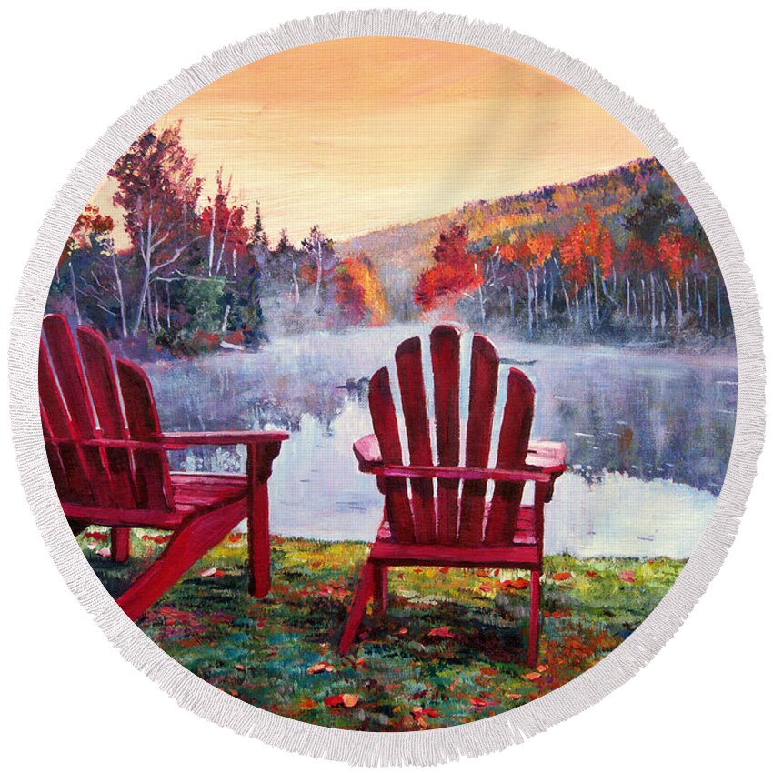 Landscape Round Beach Towel featuring the painting Vermont Romance by David Lloyd Glover