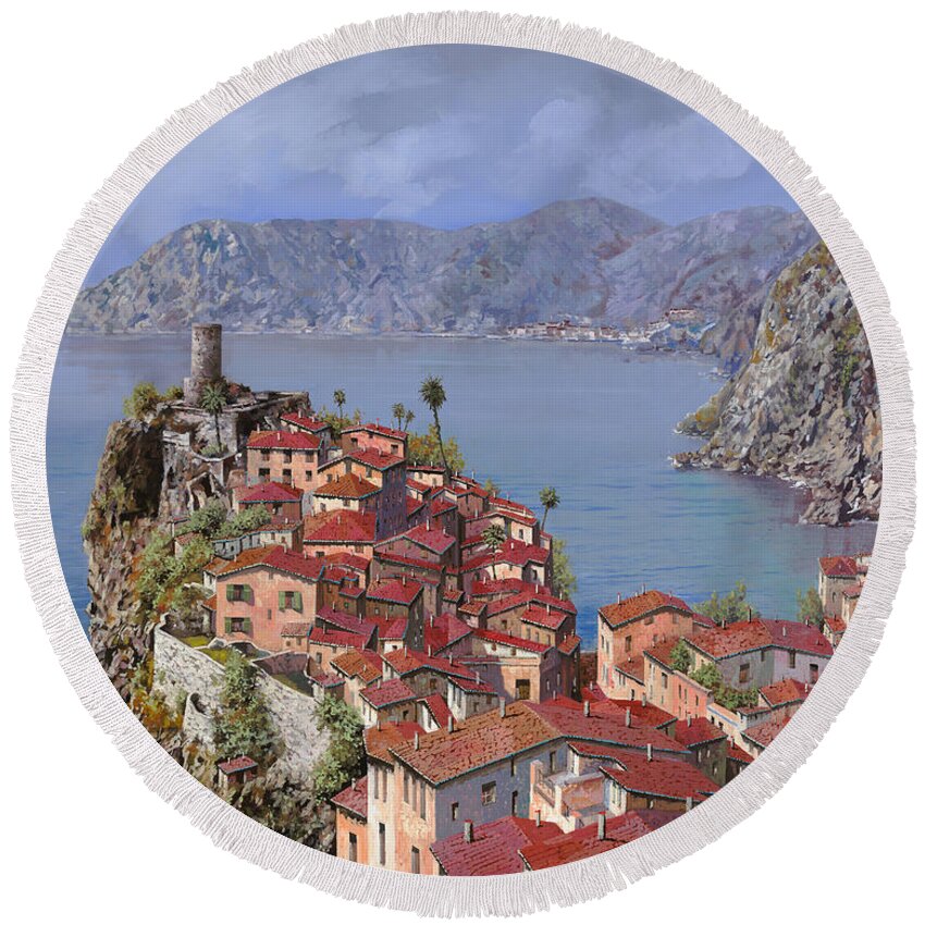 Seascapes Round Beach Towel featuring the painting Vernazza-Cinque Terre by Guido Borelli
