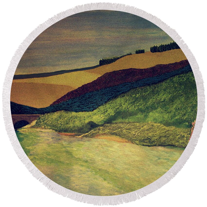 France Round Beach Towel featuring the painting Vetheuil at Dawn by Bill OConnor