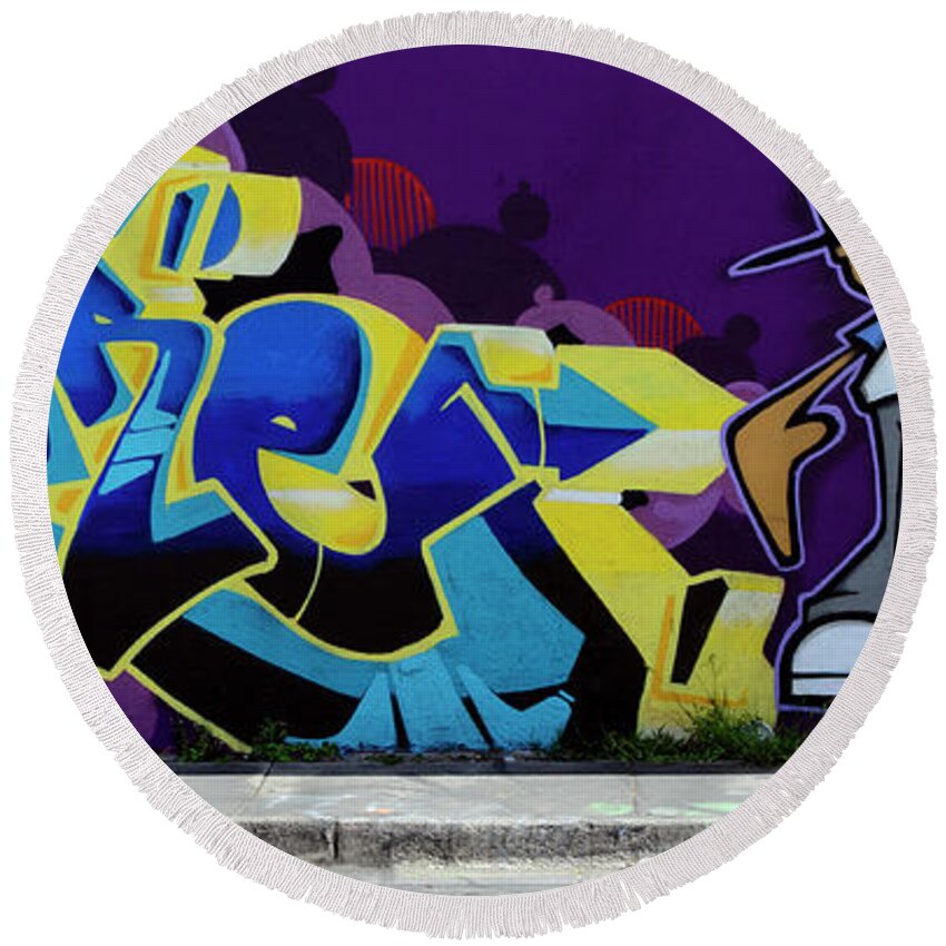 Graffiti Round Beach Towel featuring the photograph Vibrant Dude by Keith Armstrong