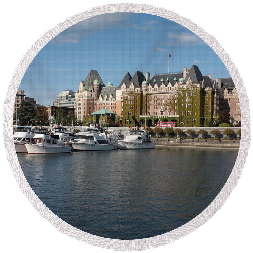 Victoria Round Beach Towel featuring the photograph Victoria Harbour by Carol Groenen