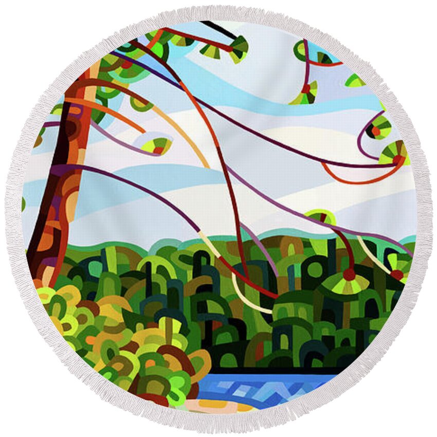  Round Beach Towel featuring the painting View From Mazengah - crop by Mandy Budan