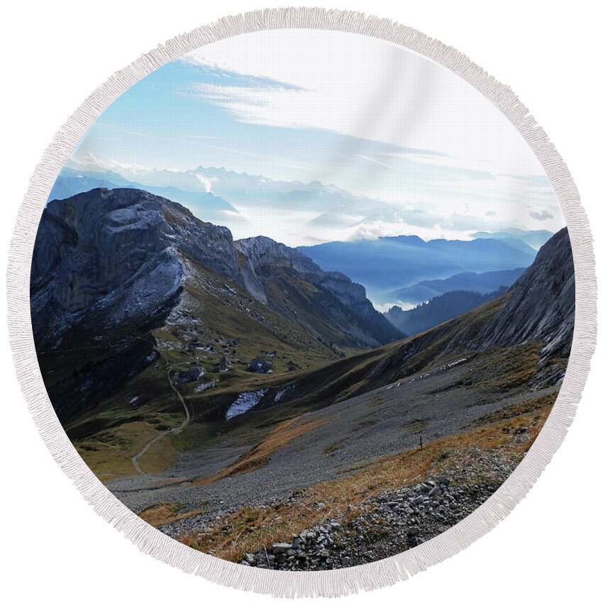 Mountain Round Beach Towel featuring the photograph View from Mt Pilatus by Pema Hou