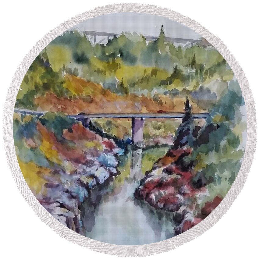 Landscape Round Beach Towel featuring the painting View From No Hands Bridge by William Reed