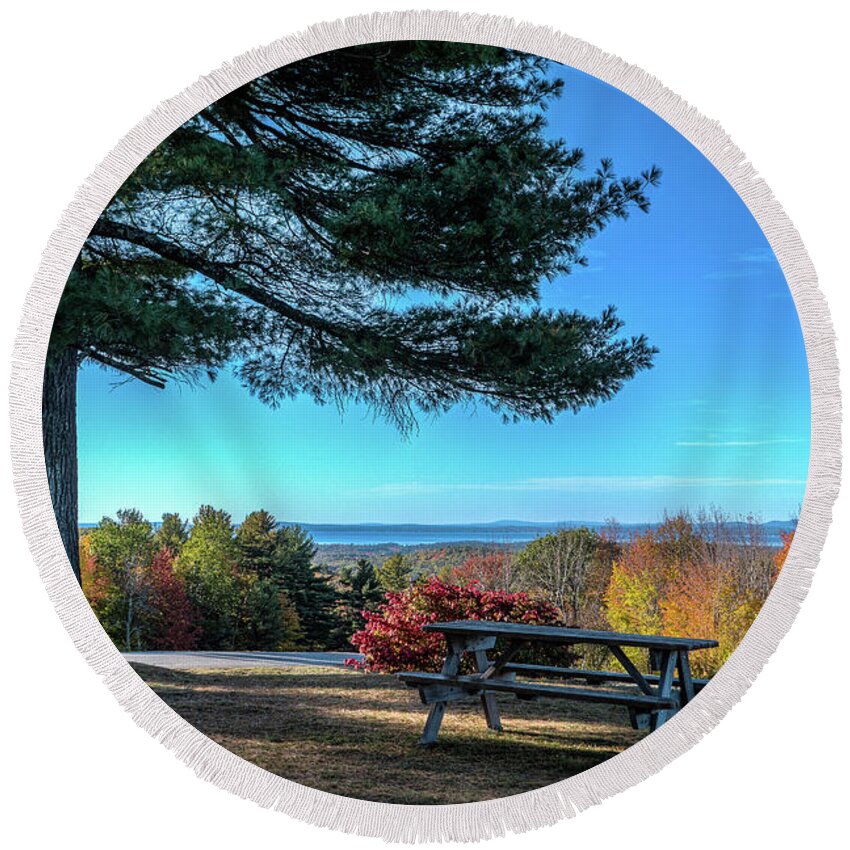 Casco Round Beach Towel featuring the photograph View from the hill by Jane Luxton