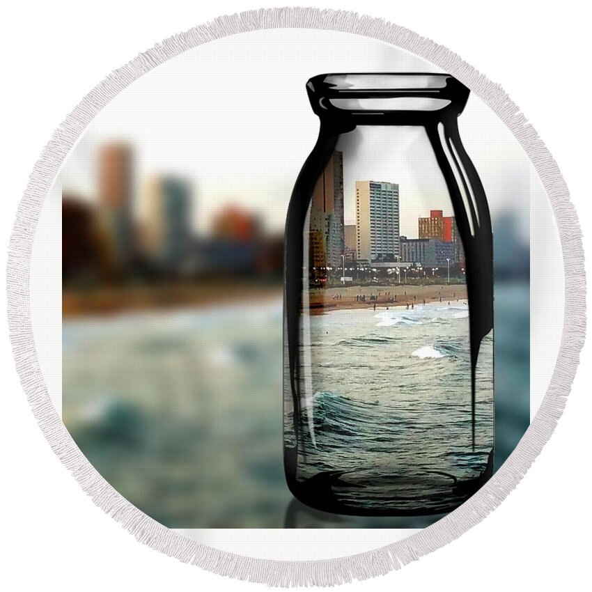 Ocean Round Beach Towel featuring the digital art View in a Bottle by Vijay Sharon Govender