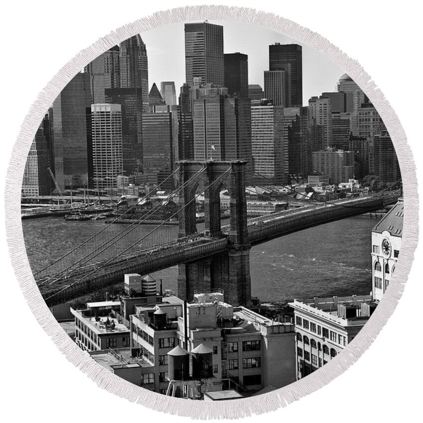 Brooklyn Bridge Round Beach Towel featuring the photograph View of the Brooklyn Bridge by Madeline Ellis