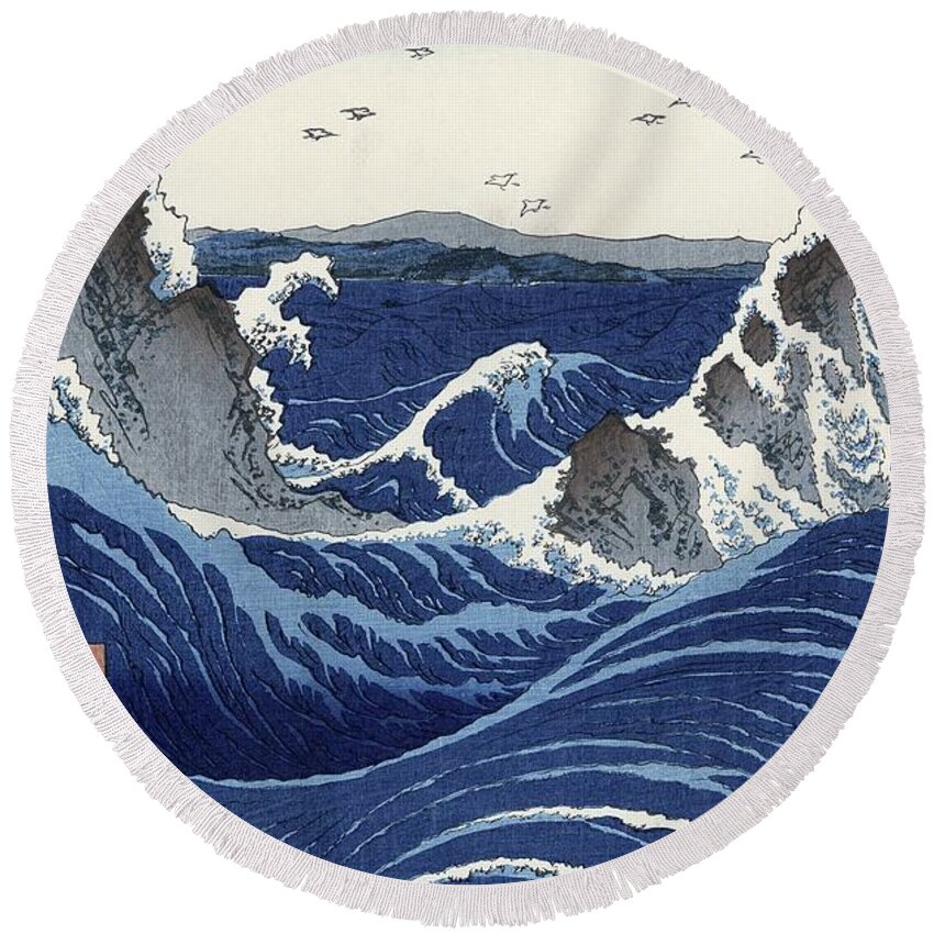 View Round Beach Towel featuring the painting View of the Naruto whirlpools at Awa by Hiroshige