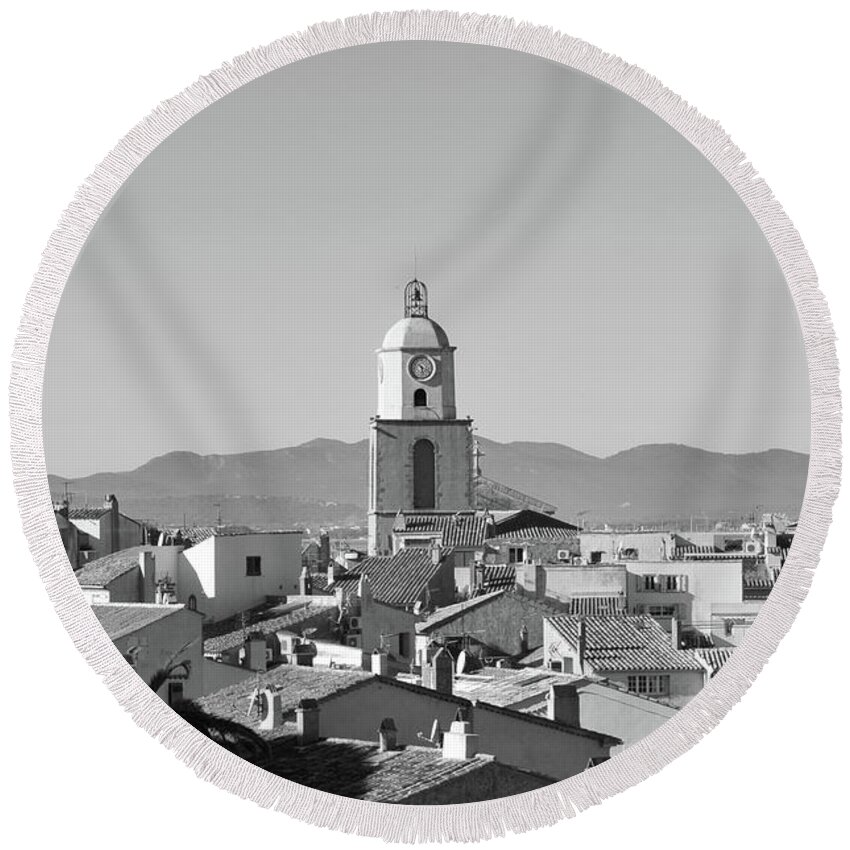 Saint-tropez Round Beach Towel featuring the photograph View of the village and the clocher of Saint-Tropez by Tom Vandenhende
