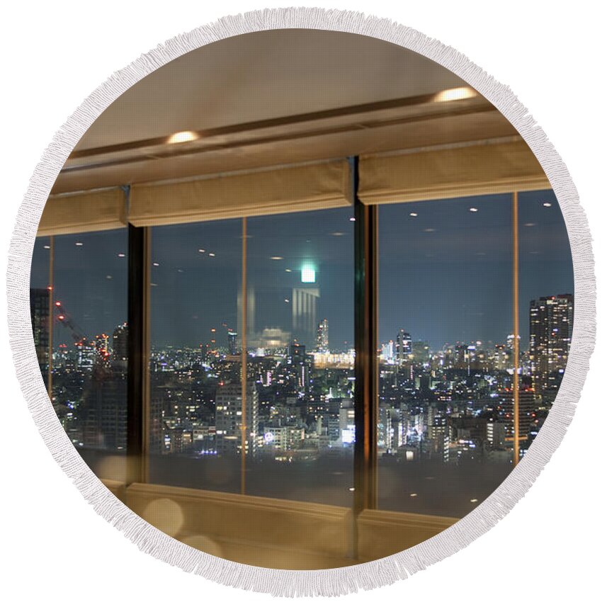View Round Beach Towel featuring the photograph View on Tokyo cityscape by Patricia Hofmeester