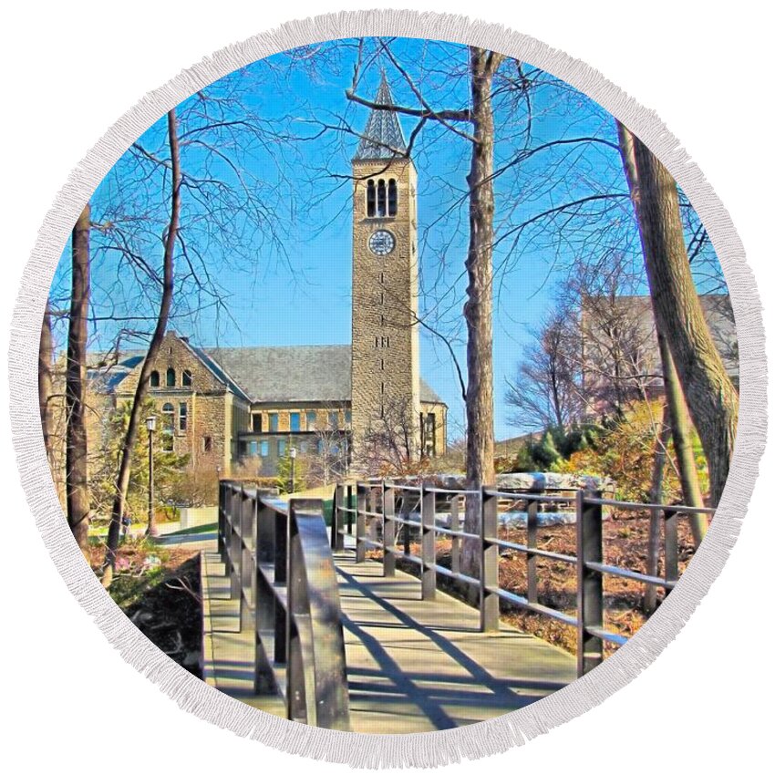 Mcgraw Tower Round Beach Towel featuring the photograph View to McGraw Tower by Elizabeth Dow