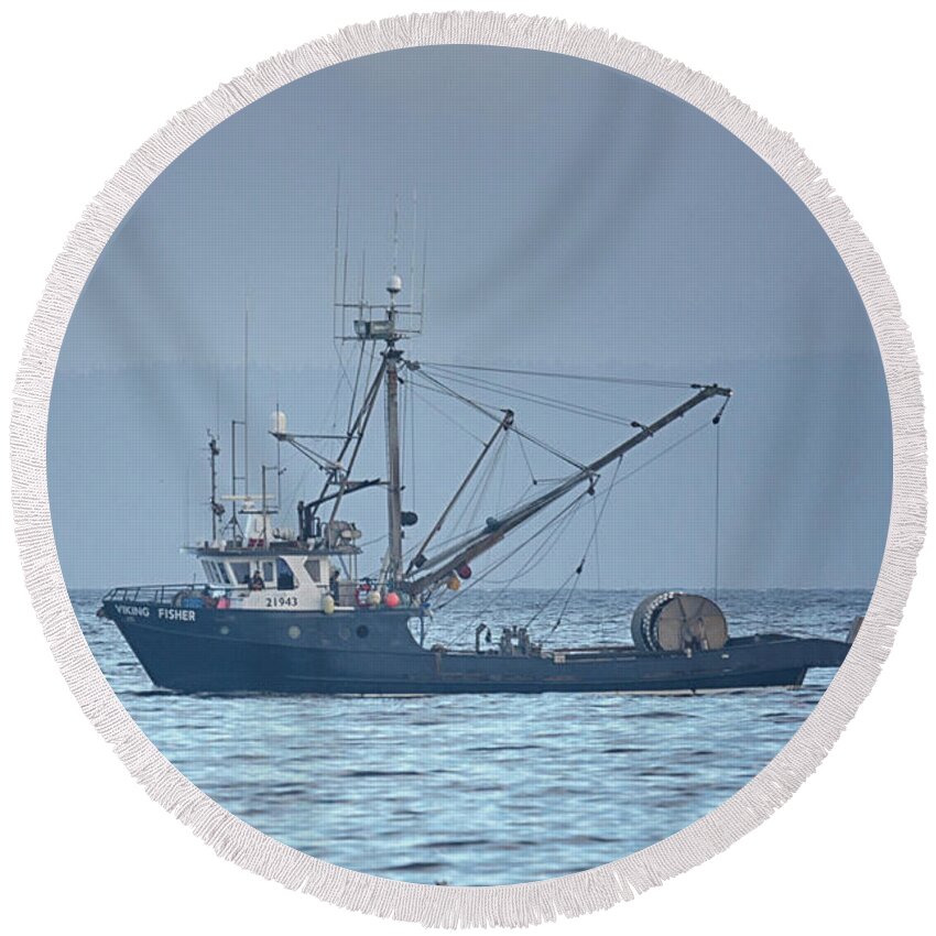Viking Fisher Round Beach Towel featuring the photograph Viking Fisher 3 by Randy Hall
