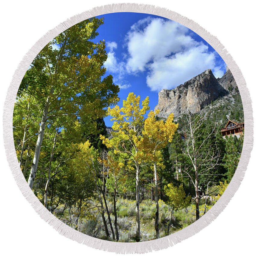 Humboldt-toiyabe National Forest Round Beach Towel featuring the photograph Village Beneath Mt. Charleston by Ray Mathis