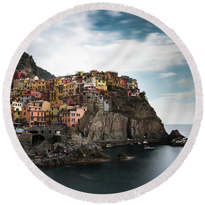 Michalakis Ppalis Round Beach Towel featuring the photograph Village of Manarola CinqueTerre, Liguria, Italy by Michalakis Ppalis