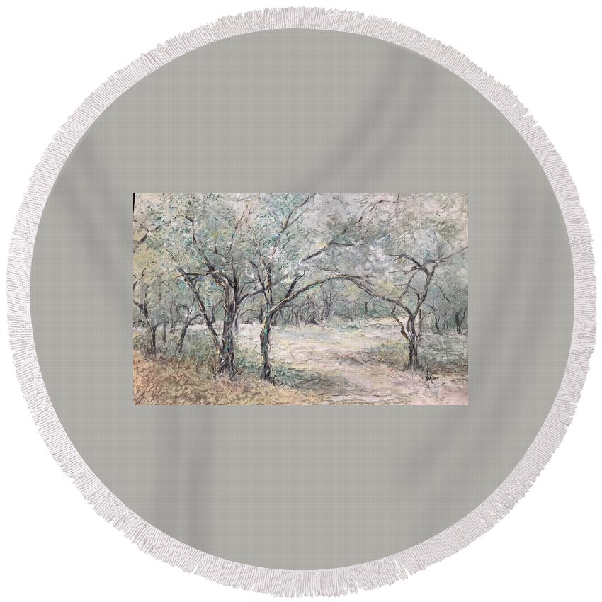  Round Beach Towel featuring the painting Vincents Olive Trees 2 by Robin Miller-Bookhout