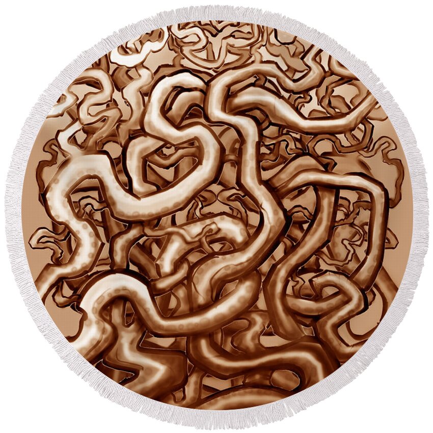 Twisted Round Beach Towel featuring the digital art Vines of Brown by Kevin Middleton