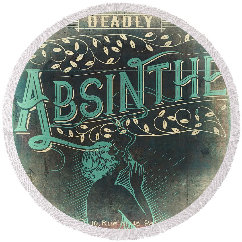 Absinthe Round Beach Towel featuring the painting Vintage Absinthe Label by Mindy Sommers