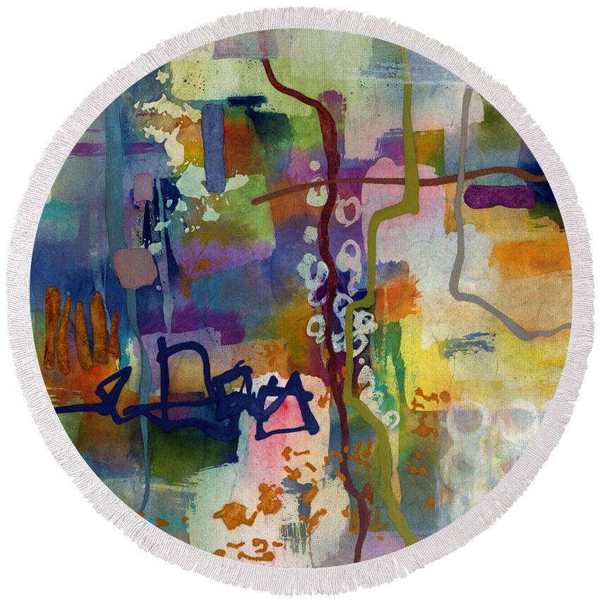 Abstract Round Beach Towel featuring the painting Vintage Atelier 2 by Hailey E Herrera