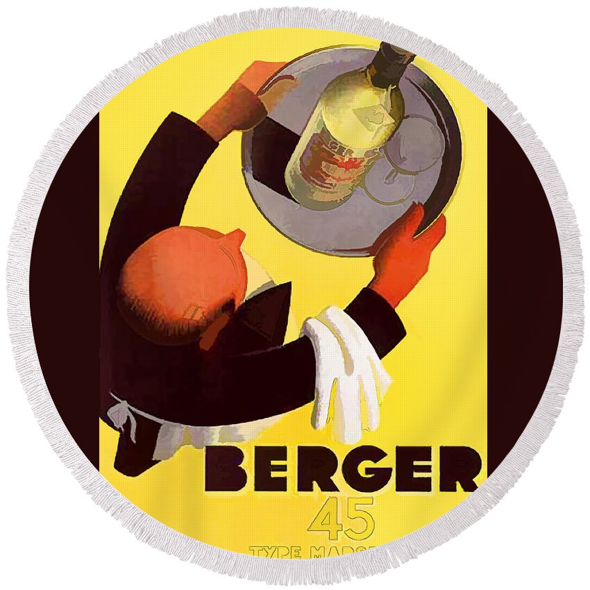 Vintage Wine Advert Round Beach Towel featuring the digital art Vintage Berger Wine Advert - Circa 1935 by Marlene Watson