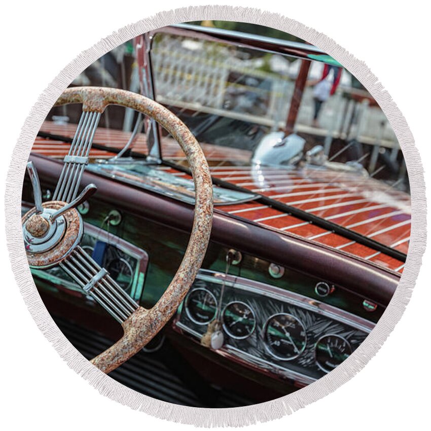 H2omark Round Beach Towel featuring the photograph Vintage Chris Craft by Steven Lapkin