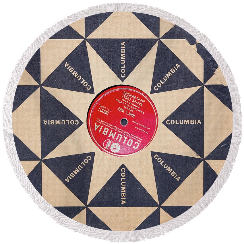 45s Round Beach Towel featuring the photograph Vintage Columbia Records Graphic Design by Edward Fielding
