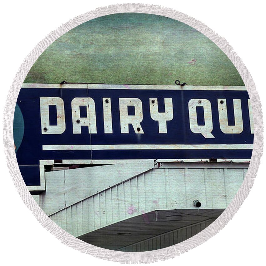 Dairy Queen Round Beach Towel featuring the photograph Vintage DQ Sign by Leslie Montgomery