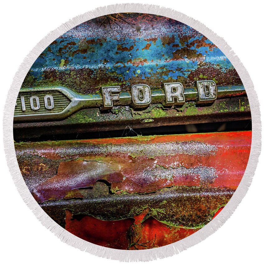 Vintage Ford F100 Round Beach Towel featuring the photograph Vintage Ford F100 by Doug Sturgess