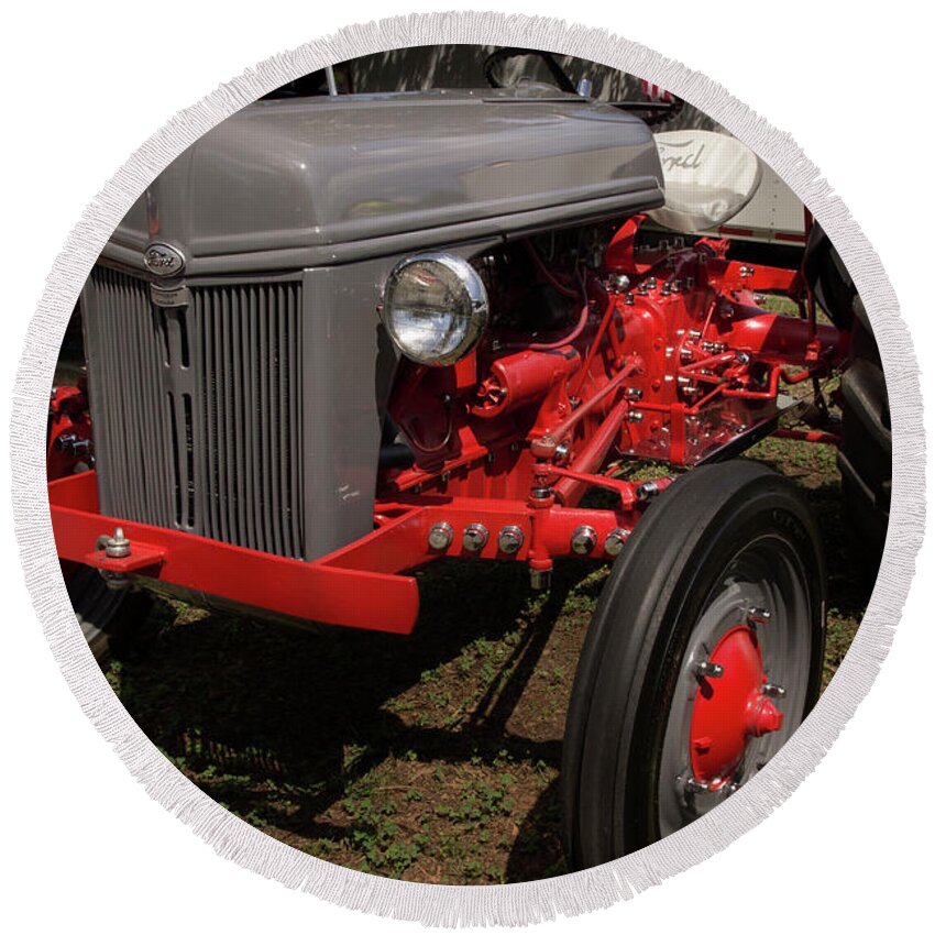 Tractor Round Beach Towel featuring the photograph Vintage Ford Tractor by Mike Eingle