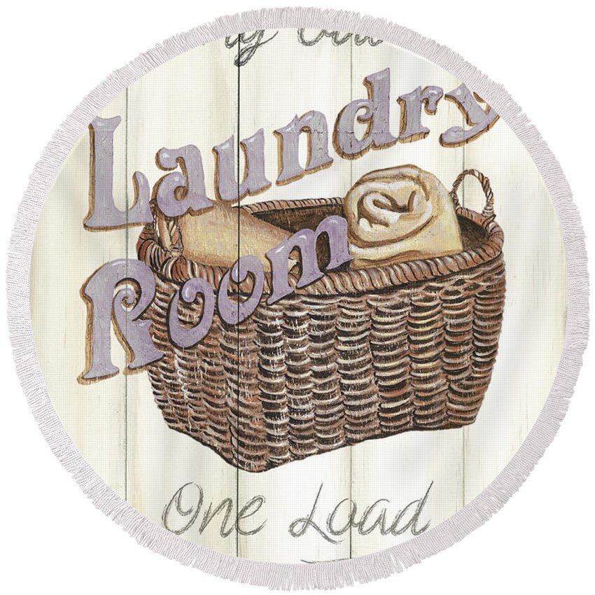 Laundry Round Beach Towel featuring the painting Vintage Laundry Room 2 by Debbie DeWitt