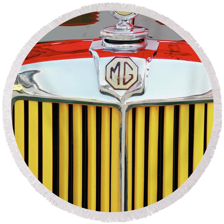Vintage Mg Round Beach Towel featuring the photograph Vintage MG Front Grill by Ave Guevara