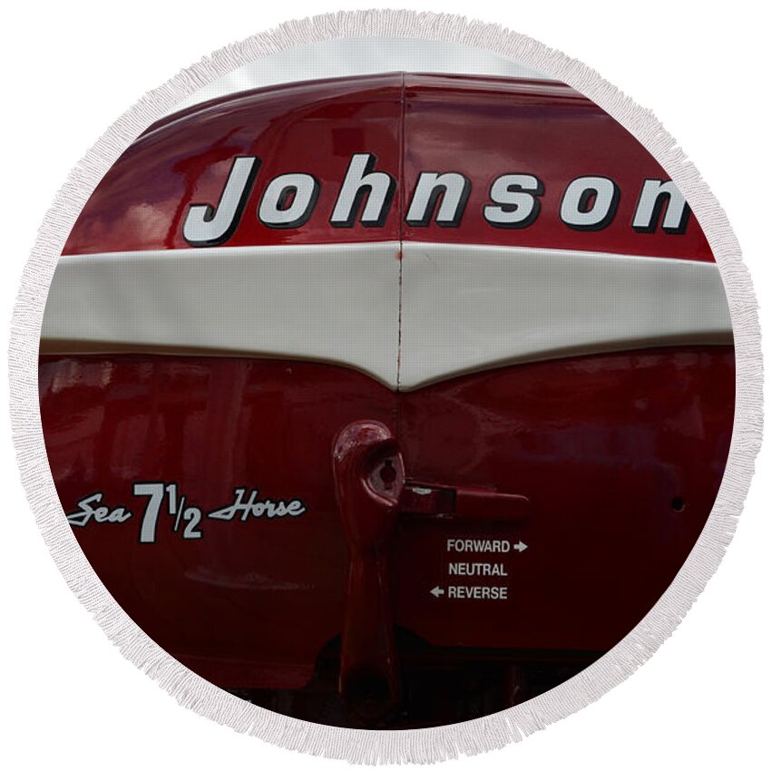 Vintage Johnson Outboard Motor Round Beach Towel featuring the photograph Vintage Johnson outboard by David Lee Thompson