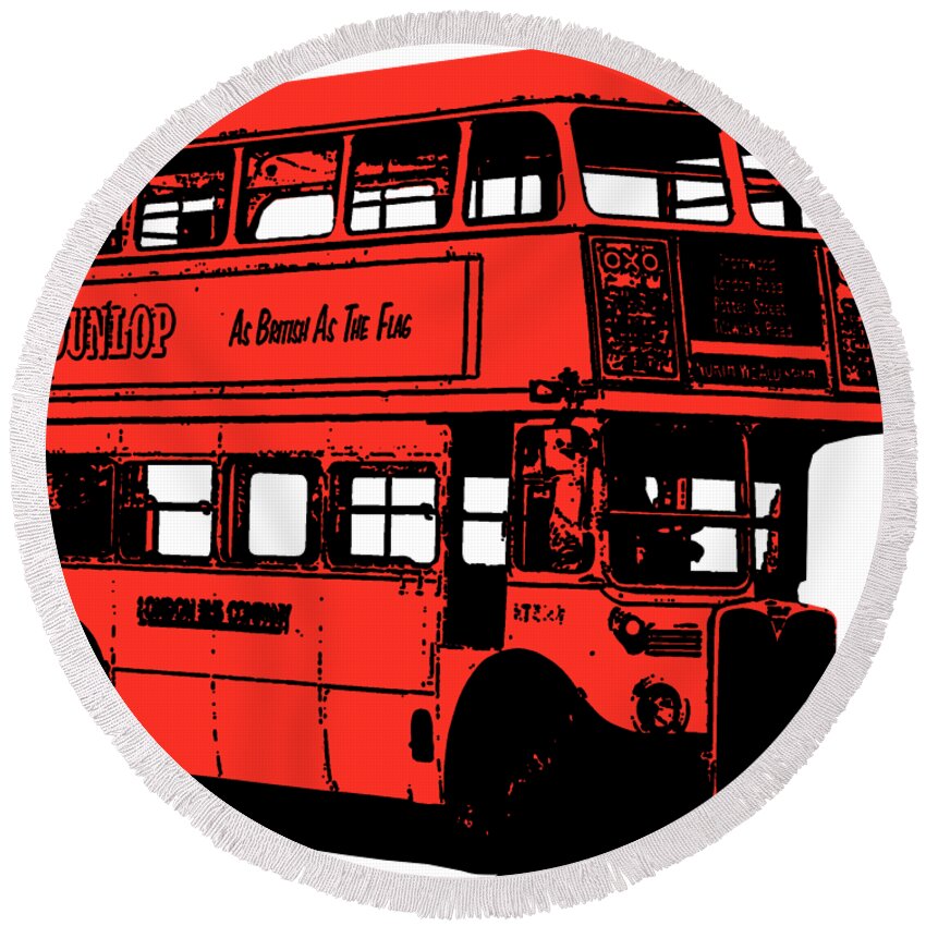 Bus Round Beach Towel featuring the digital art Vintage Red Double Decker London Bus Tee by Edward Fielding