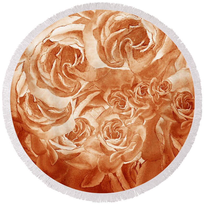 Rose Round Beach Towel featuring the painting Vintage Rose Petals Abstract by Irina Sztukowski
