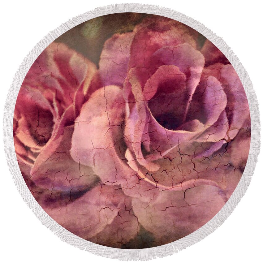Macro Round Beach Towel featuring the photograph Vintage Roses - Deep Pink by Judy Palkimas