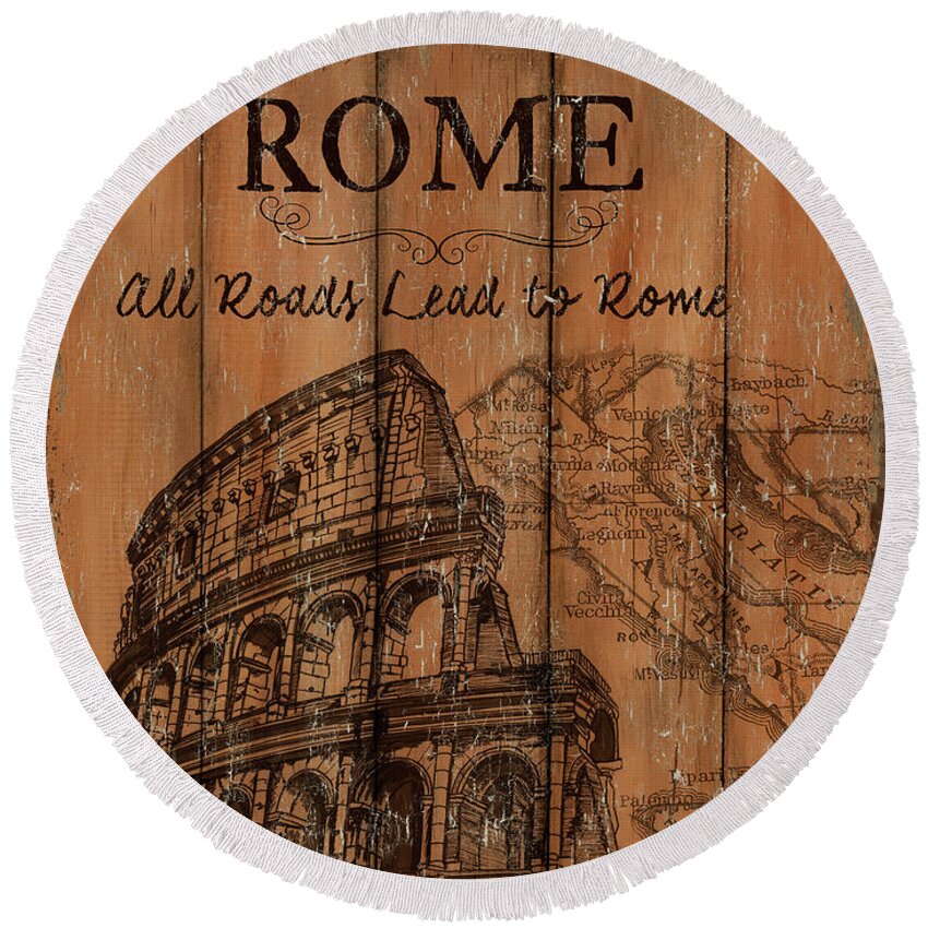 Rome Round Beach Towel featuring the painting Vintage Travel Rome by Debbie DeWitt