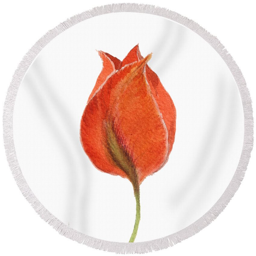 Watercolor Round Beach Towel featuring the painting Vintage Tulip Watercolor Phone Case by Edward Fielding