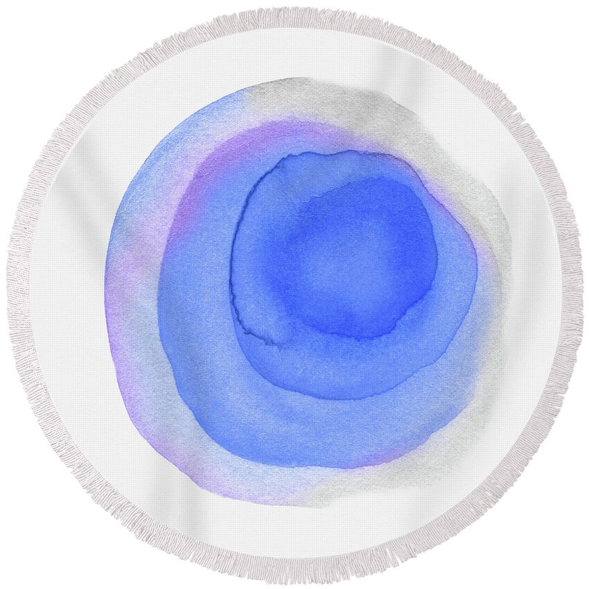 Blue Round Beach Towel featuring the painting Violet Drops 3- Art by Linda Woods by Linda Woods