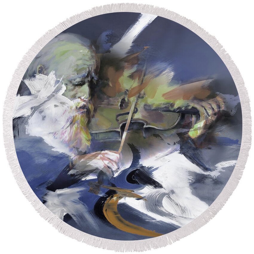 Violin Round Beach Towel featuring the painting Violinist 01 by Gull G