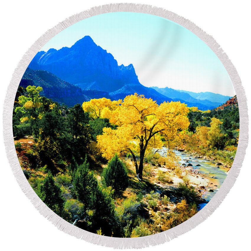 Utah Round Beach Towel featuring the photograph Virgin River by Frank Houck