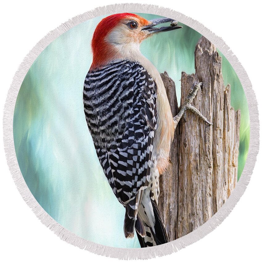 Red-bellied Woodpecker Round Beach Towel featuring the photograph Viridian Woody by Bill and Linda Tiepelman