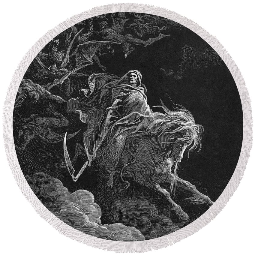 Allegory Round Beach Towel featuring the drawing Vision Of Death by Gustave Dore
