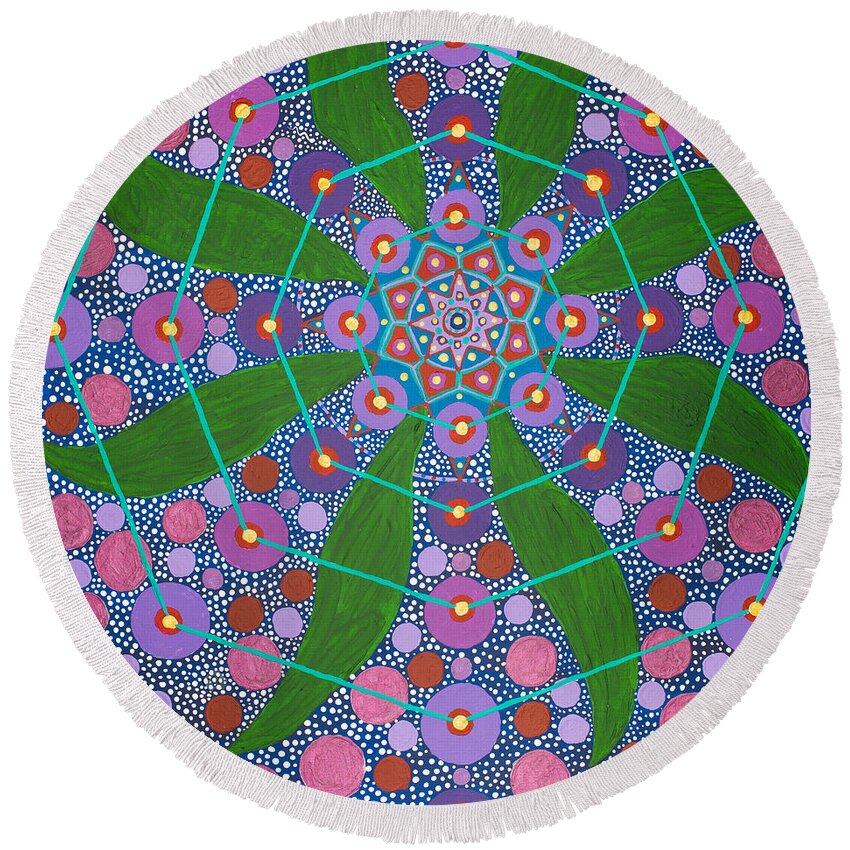 Geometry Round Beach Towel featuring the painting Visions of the Amethyst Beyond by Howard Charing
