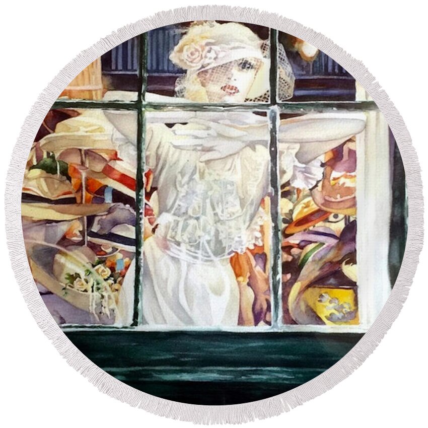 Girl Round Beach Towel featuring the painting Vitrine - New Orleans - USA by Francoise Chauray