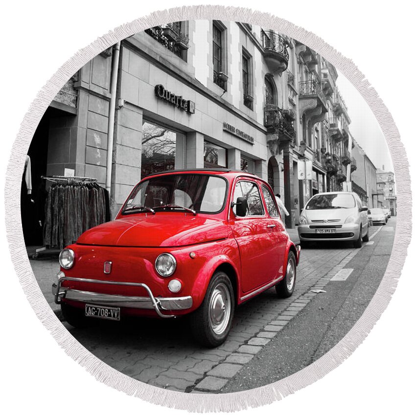 Architecture Round Beach Towel featuring the photograph Voiture Rouge by Steven Myers