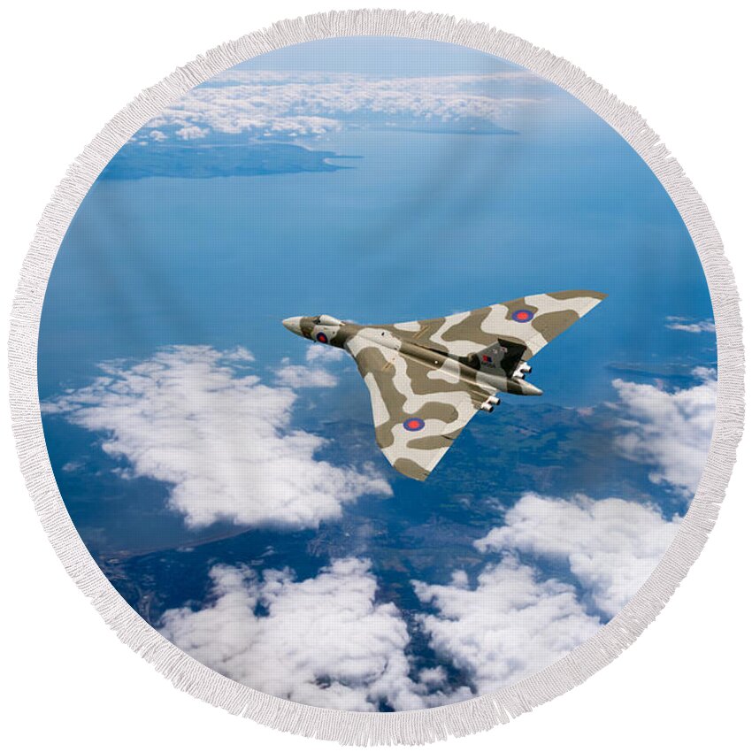 Avro Vulcan Round Beach Towel featuring the photograph Vulcan over South Wales by Gary Eason