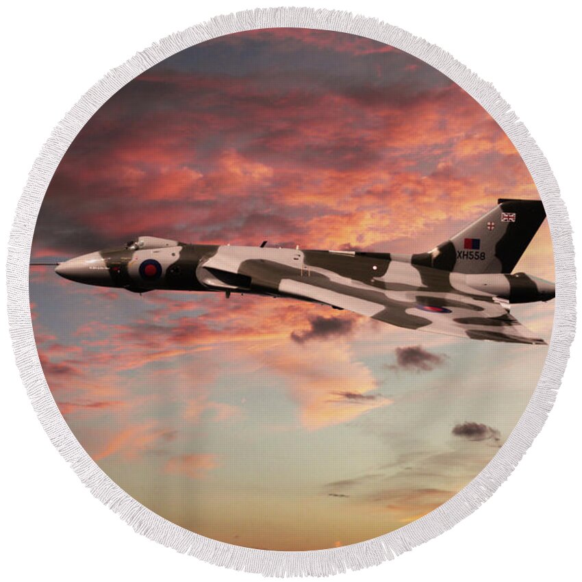 Avro Vulcan Bomber Round Beach Towel featuring the digital art Vulcan Pass v3 by Airpower Art