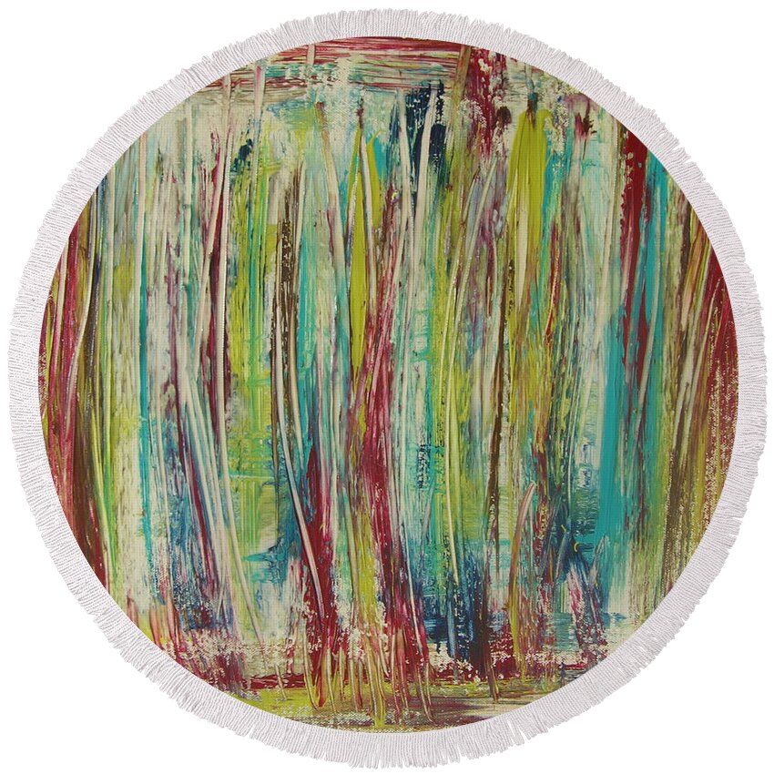 Abstract Painting Round Beach Towel featuring the painting W15 - once II by KUNST MIT HERZ Art with heart